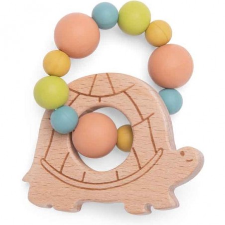 Hochet anneau de dentition bois et silicone Trois Petits Lapins Moulin Roty
