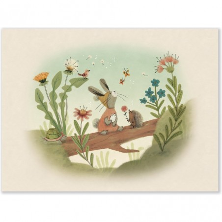 Affiche Balade sur la branche 30x40cm Trois petits lapins - Moulin Roty