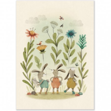 Affiche Lapins 50x70cm Trois petits lapins - Moulin Roty