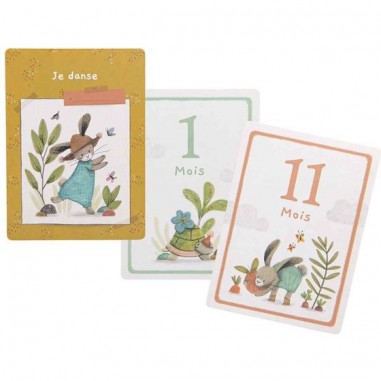 Cartes Mes 12 premiers mois Trois petits lapins (30 cartes) - Moulin Roty