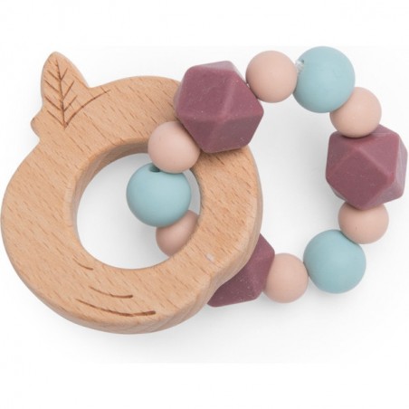 Hochet anneau de dentition bois et silicone pomme Après la pluie - Moulin Roty