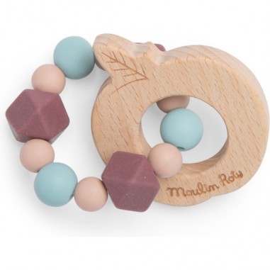 Hochet anneau de dentition bois et silicone pomme Après la pluie - Moulin Roty