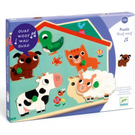 Puzzle sonore animaux de la ferme Ouaf woof - Djeco