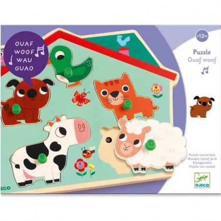 Puzzle sonore animaux de la ferme Ouaf woof - Djeco