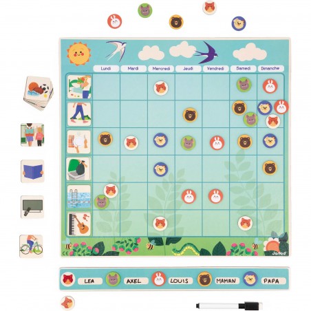 Tableau organisation famille - Calendrier aimanté, enfant 3 ans - Janod
