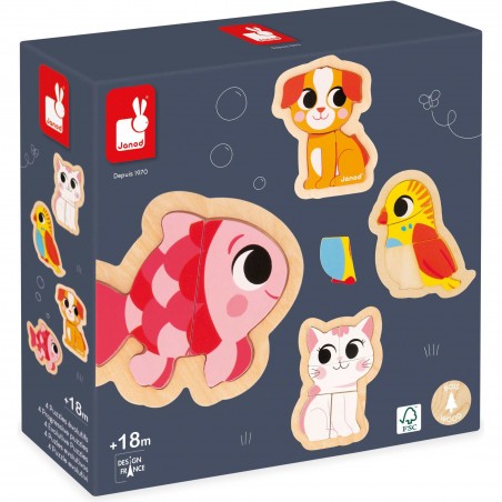 Puzzles bois bébé - Set 3 puzzles animaux, enfant 18 mois - Janod