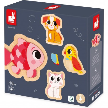 Puzzles bois bébé - Set 3 puzzles animaux, enfant 18 mois - Janod