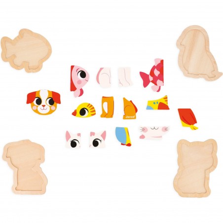 Puzzles bois bébé - Set 3 puzzles animaux, enfant 18 mois - Janod