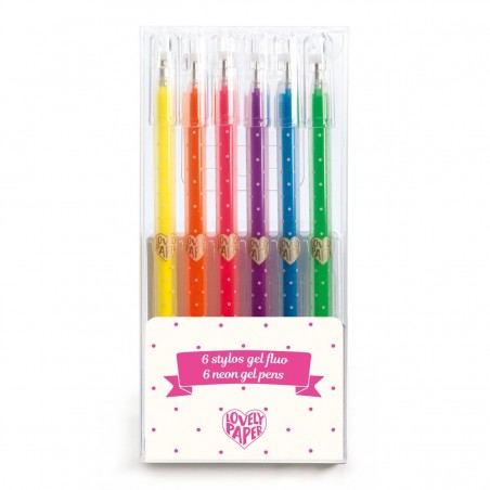 6 stylos gel fluo - Djeco - Un jeu Djeco - Lovely Paper By Djeco