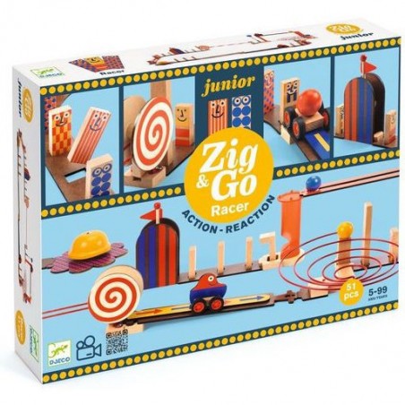 Zig & Go junior Racer 51 pièces - Circuit de bille en bois - Djeco