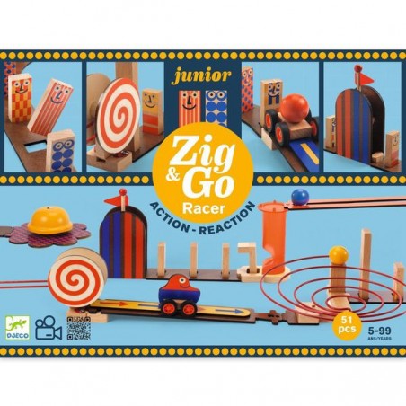 Zig & Go junior Racer 51 pièces - Circuit de bille en bois - Djeco