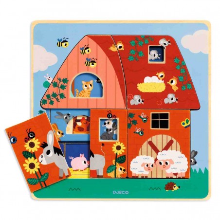 Puzzle 3 niveaux Chez Moo - Puzzle en bois - Djeco