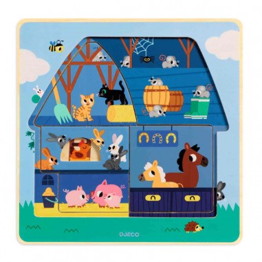 Puzzle 3 niveaux Chez Moo - Puzzle en bois - Djeco