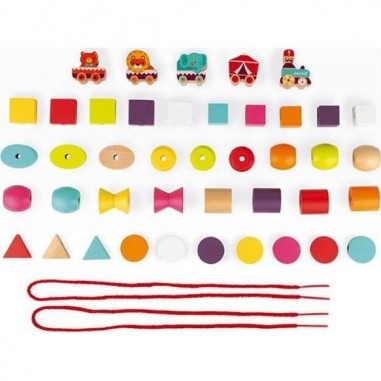 Perles en bois à enfiler - Thème Cirque