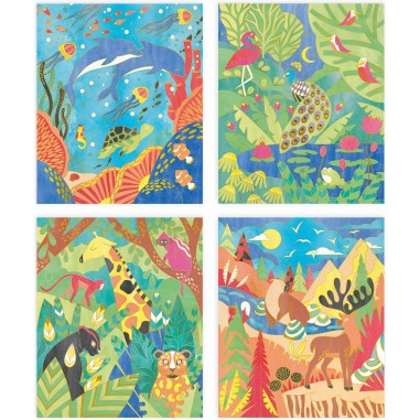 Tableaux dorés peinture aquarelle Animaux - Janod