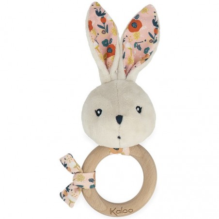 Hochet bébé - Hochet en bois, peluche lapin rose - Kaloo