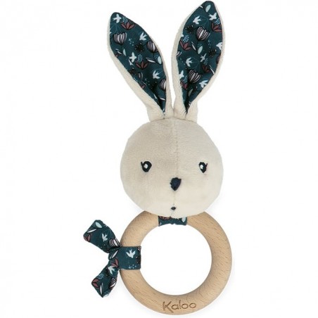 Hochet bébé - Hochet bois, peluche lapin bleue - Kaloo