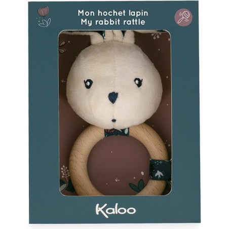 Hochet bébé - Hochet bois, peluche lapin bleue - Kaloo