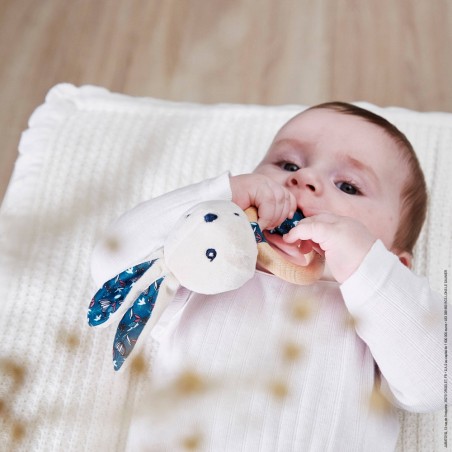 Hochet bébé - Hochet bois, peluche lapin bleue - Kaloo