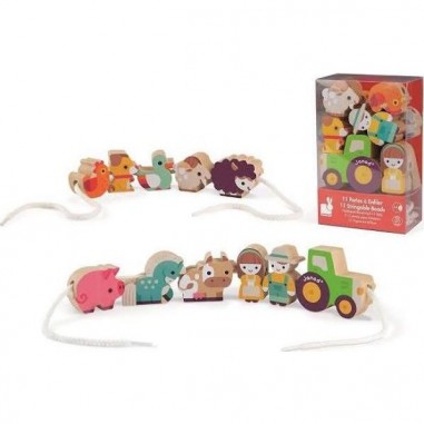 Perles en bois à enfiler - Thème de la ferme