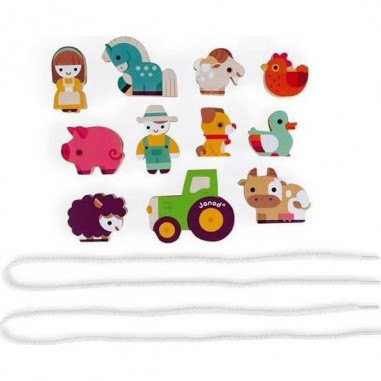 Perles en bois à enfiler - Thème de la ferme