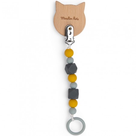 Attache tétine chat Les Moustaches - Naissance - Moulin Roty