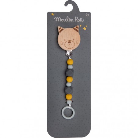 Attache tétine chat Les Moustaches - Naissance - Moulin Roty