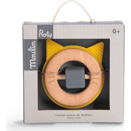 Hochet anneau de dentition chat Les Moustaches - Moulin Roty