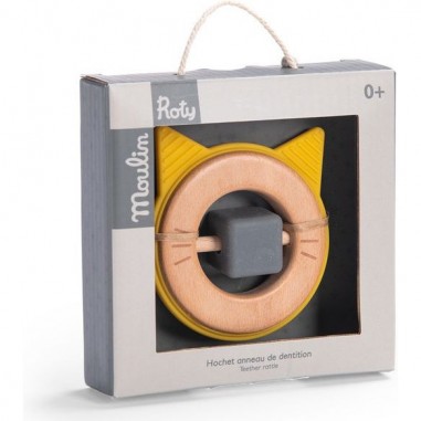 Hochet anneau de dentition chat Les Moustaches - Moulin Roty