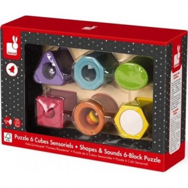Puzzle en bois 6 cubes sensoriels