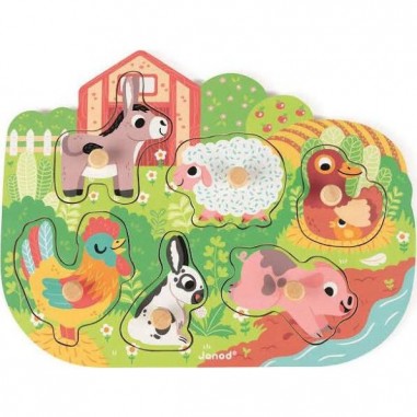 Puzzle en bois 6 pièces Happy Farm - Janod Puzzle en bois 6 pièces Happy Farm - Janod