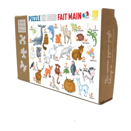 Puzzle en bois L'Alphabet des Animaux - 12 Pièces Boite Kraft - Puzzle Michèle Wilson