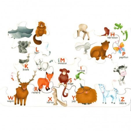 Puzzle en bois L'Alphabet des Animaux - 12 Pièces Boite Kraft - Puzzle Michèle Wilson