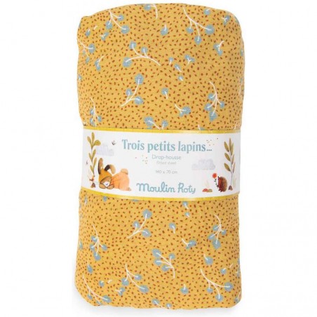 Drap housse ocre lit bébé 70 x 140 cm Trois petits lapins - Moulin Roty