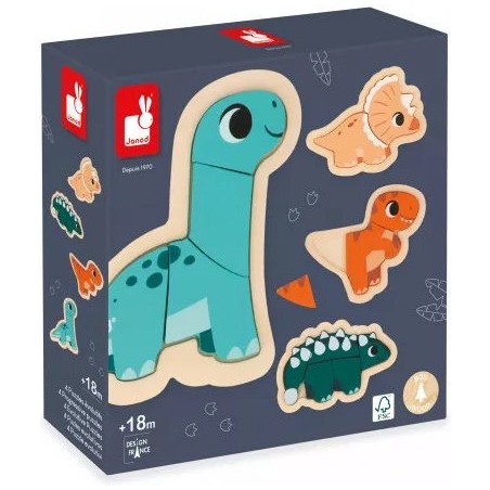 4 puzzles évolutifs en bois - Dino - Janod