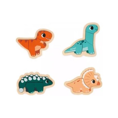 4 puzzles évolutifs en bois - Dino - Janod