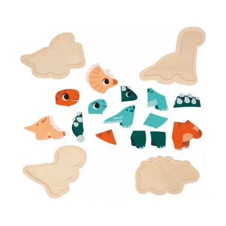 4 puzzles évolutifs en bois - Dino - Janod