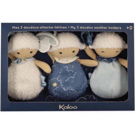 Doudous moutons pour bébé - Set de 3 attache tétines, peluches mouton - Kaloo