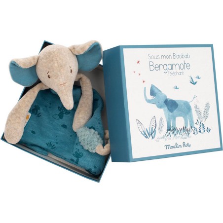 Doudou attache-tétine éléphant Sous mon baobab - Moulin Roty
