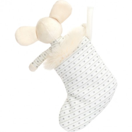 Peluche Souris dans sa chaussette de Noël blanche - Jellycat