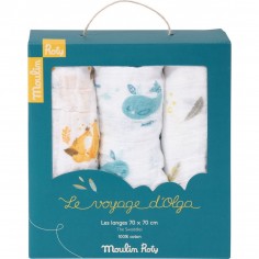 Coffret de 3 Langes Imprimés "Le Voyage D'Olga" - Moulin Roty