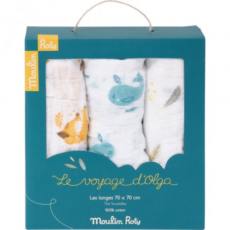 Coffret de 3 Langes Imprimés "Le Voyage D'Olga"