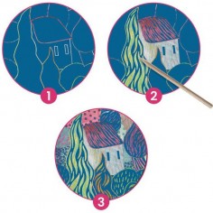 Djeco Kit Créatif Cartes à Gratter – Le Sud, Inspiration Van Gogh, 4 Tableaux 20x20 Cm, Stylet Bois, Dès 5 Ans