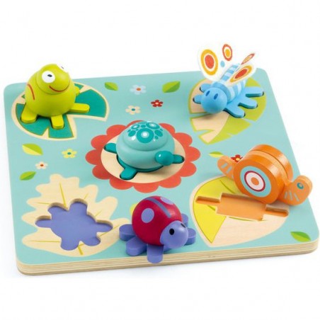 Puzzle Bois tortue et amis - jouet d'éveil à encastrer - Djeco