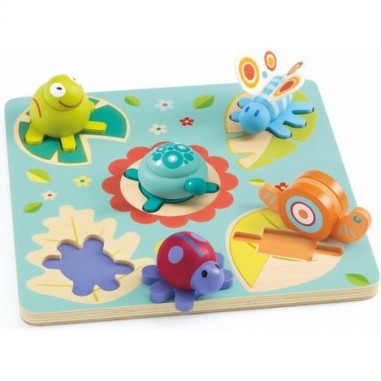 Puzzle Bois tortue et amis - jouet d'éveil à encastrer - Djeco