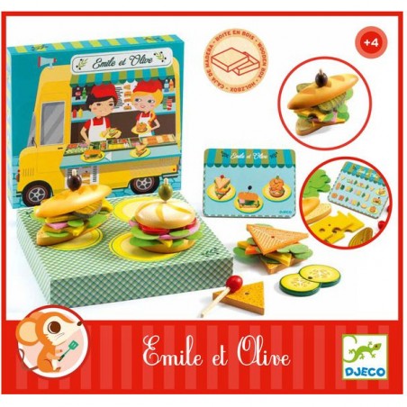 Boîte à hamburger Emile et Olive - dinette en bois - Djeco
