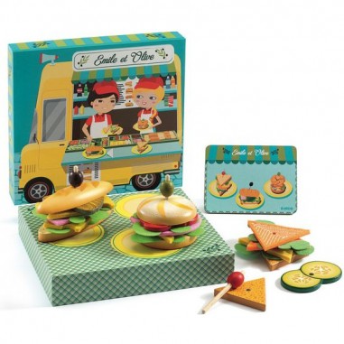 Boîte à hamburger Emile et Olive - dinette en bois - Djeco