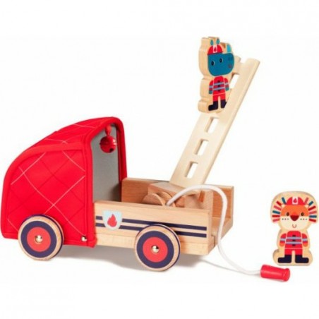 Camion de pompier en bois Marius le rhinocéros- Lilliputiens