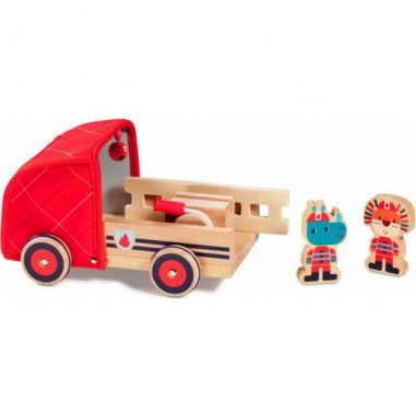 Camion de pompier en bois Marius le rhinocéros- Lilliputiens