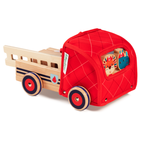 Camion de pompier en bois Marius le rhinocéros- Lilliputiens